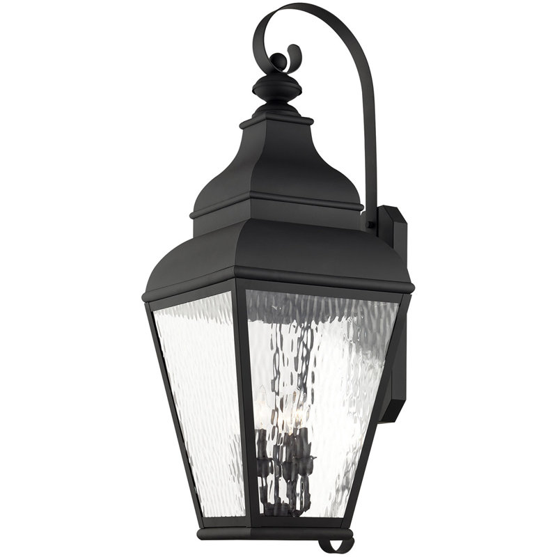 13.75in 4-Light Outdoor Wall Lantern Pendant Fixture with Clear Beveled Glass Shade, Black
