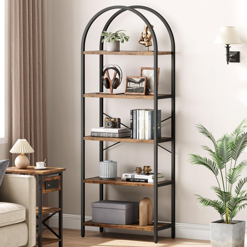 Arched Bookshelf 5 Tier Bookcase Display Racks Tall Bookshelves Modern Storage Rack Shelf Large Wood Book Shelf for Bedroom, Living Room, Home Office