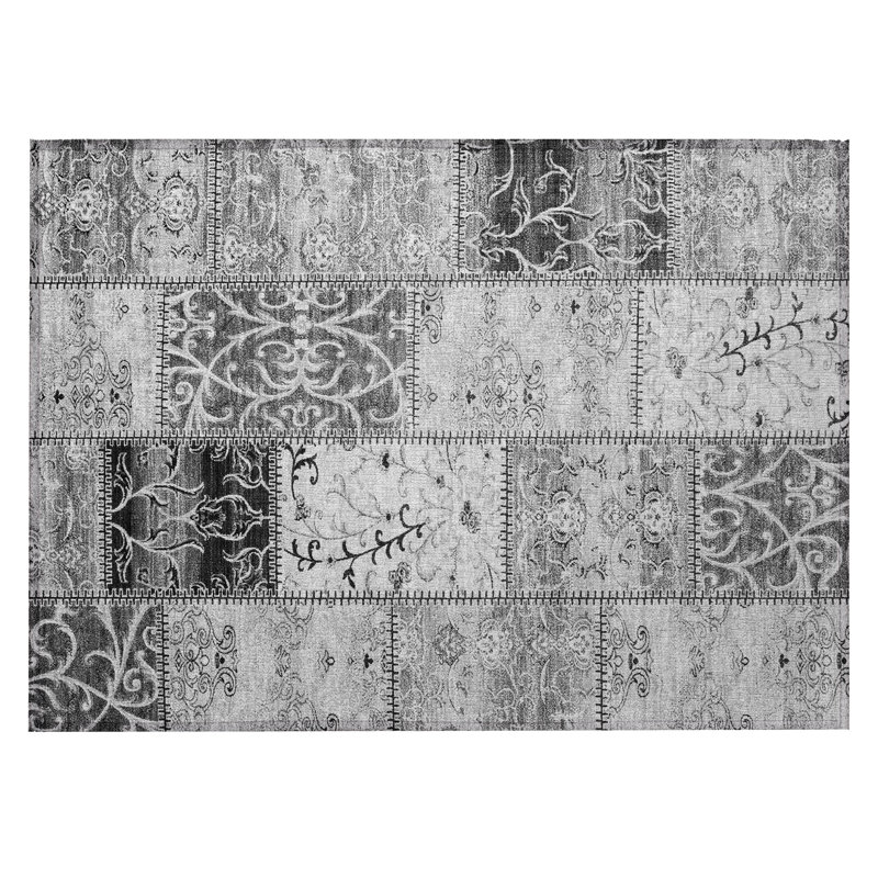 2' X 3' Gray Patchwork Washable Non Skid Indoor Outdoor Area Rug