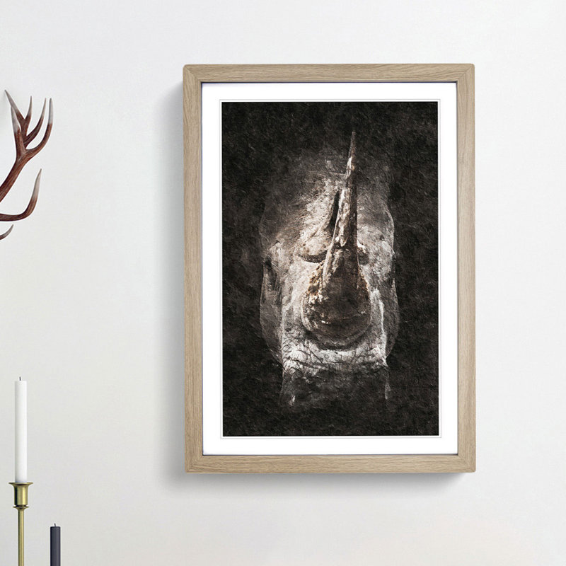 Rhino - Picture Frame Painting Print, Oak Framed, 36cm H x 27cm W x 2cm D