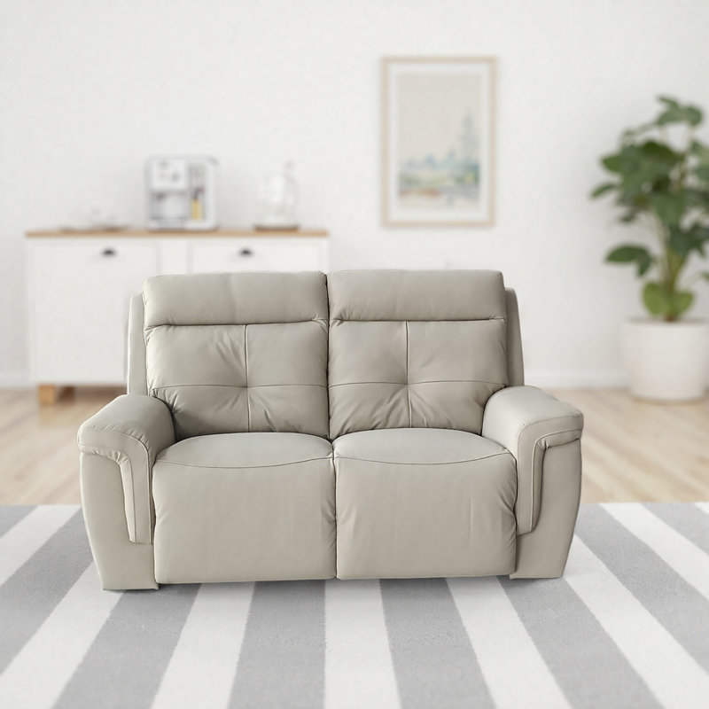 Leather Electric Recliner Sofa Set Grey and Beige, Beige, 2