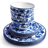 Martha Stewart Blue Vintage 12 Piece Fine Ceramic Dinnerware Set In Cobalt