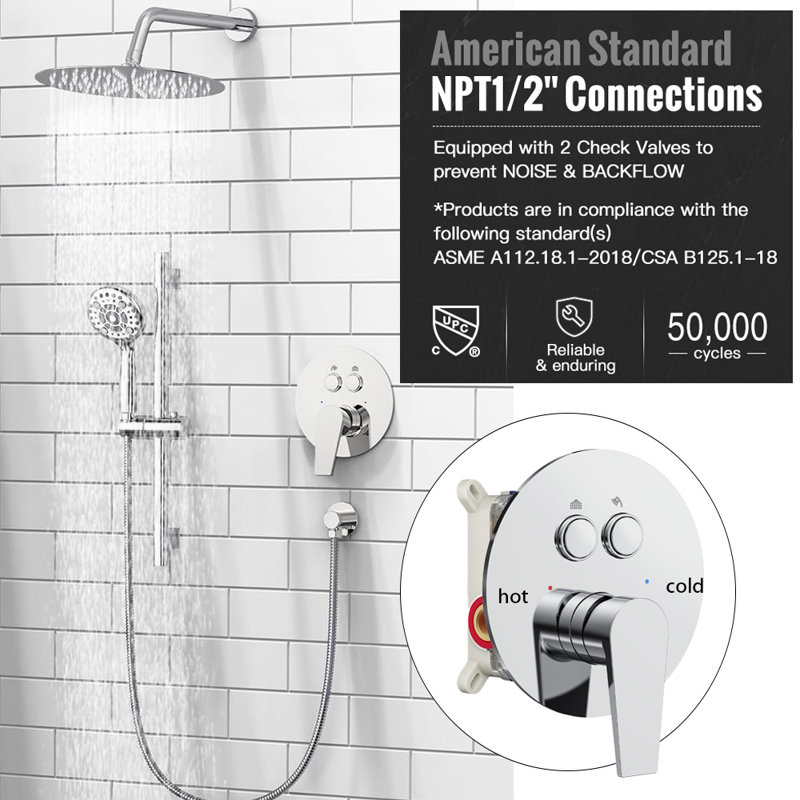 10 Inch Rainfall Shower Head With Handheld Combo Set With Slide Bar, Chrome
