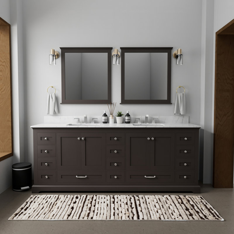 Meuble-lavabo double avec comptoir en marbre de Carrare, Espresso