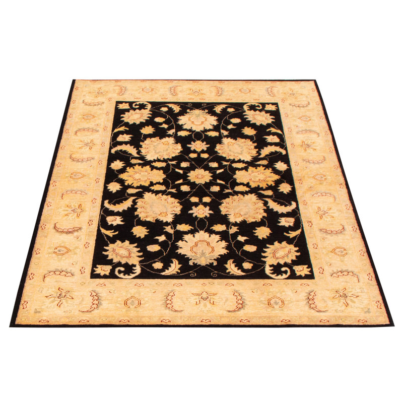 Tapis noir en laine noué à la main de conception unique 5 pi x 7 pi nouvel âge Chisdock