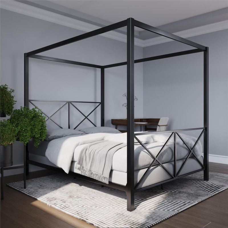 Saarah Metal Canopy Bed, Black, Queen