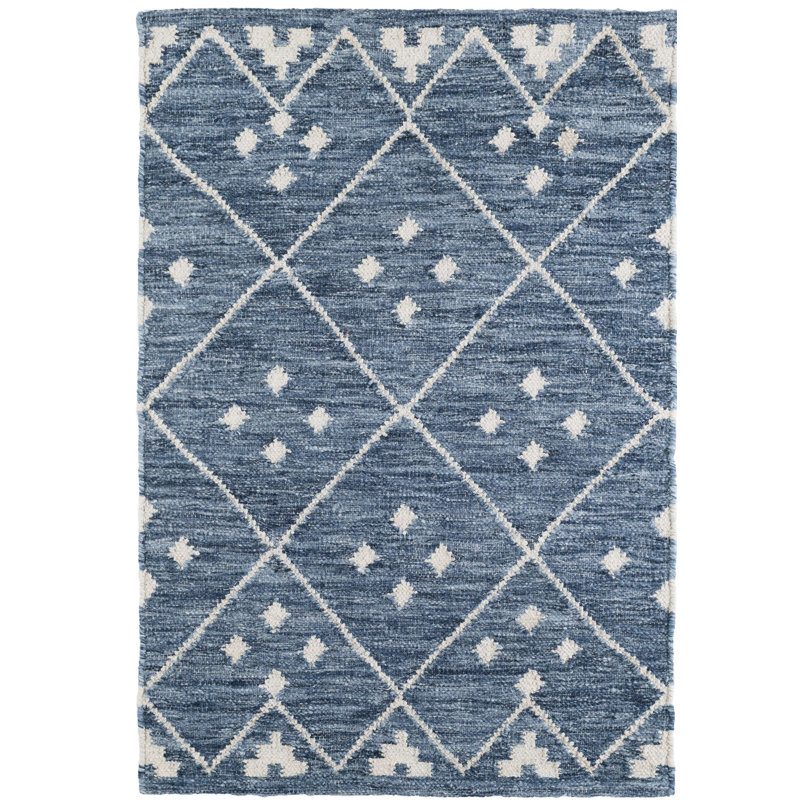 Tapis indigo / argenté tissé à la main Kota, Rectangle 2 pi x 3 pi