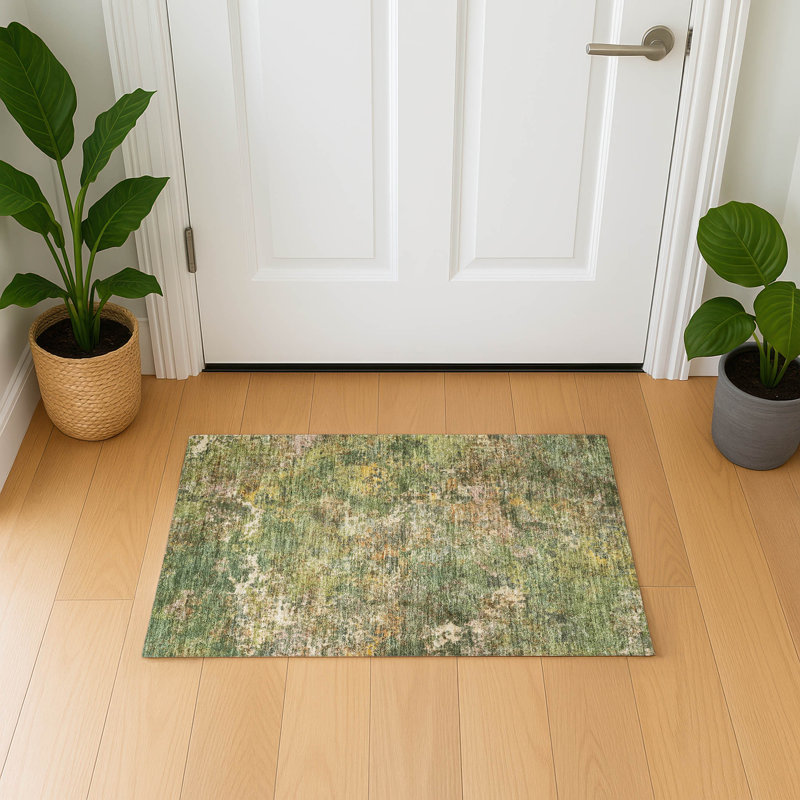 Premium Machine Washable Mayfield abstract Rug, 1'8" x 2'6", Aloe