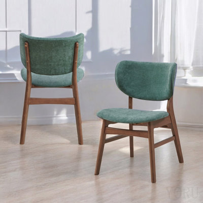 Green Fabric  Walnut Finish Side Chair (Set Of 2)