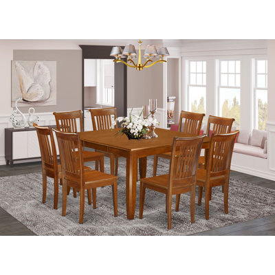 Ensemble de table de salle à manger 9 pièces comprenant une table de cuisine carrée avec rallonge papillon et 8 chaises de salle à manger, 54 po x 54 po, brun selle
