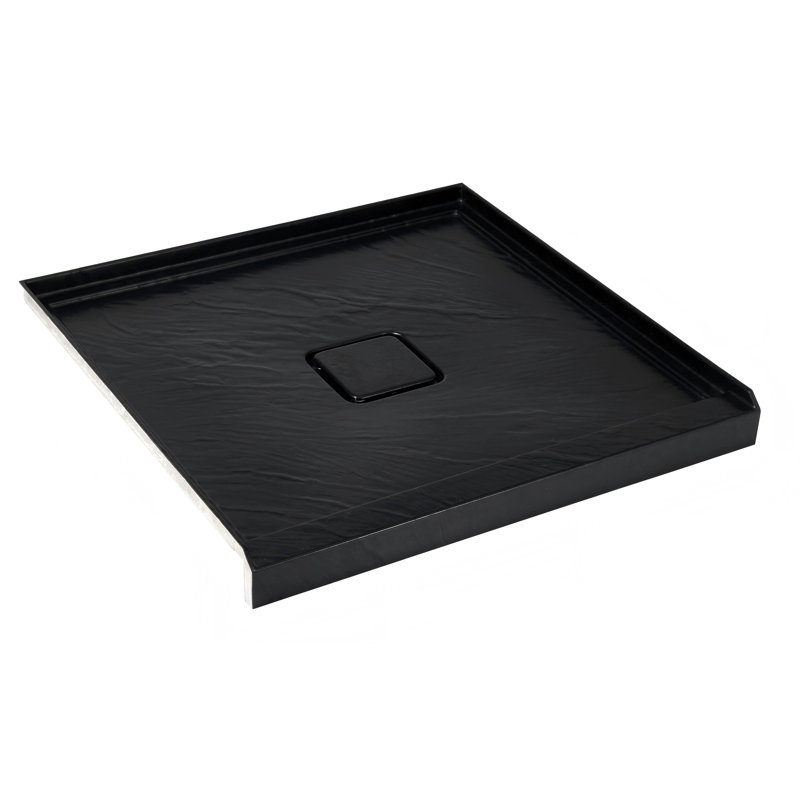 36 In. L X 36 In. W Alcove Square Black Acrylic Bathroom Shower Pan Base In White With Center Drain Hole, Matte Black