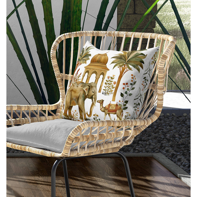 Coussin intérieur / extérieur Royal Rajasthan, Blanc/vert, Carré 16 po