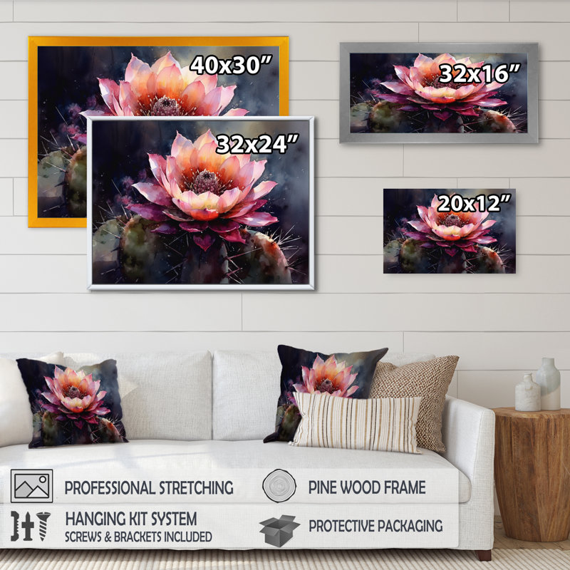 Ryoma rose vert cactus beauté II, H 30 po x l 40 po x P 1,5 po, Cadre photo noir