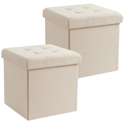 Square Upholstered 15" Inch Storage Ottoman - Set of 2
