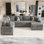 Canapé-lit modulaire 112,2 "avec repose-pieds avec rangement, trois coussins, dispositifs de chargement, gris