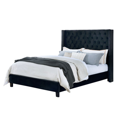 Élégant lit 1pc entièrement rembourré avec structure capitonnée pour chambre à coucher