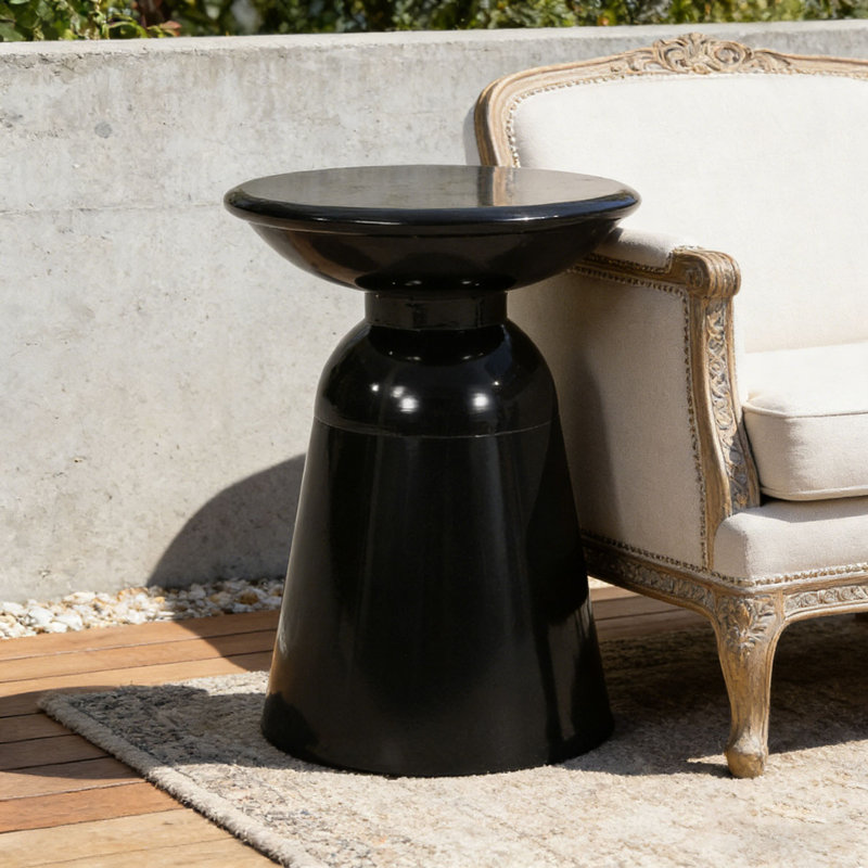 Tables d'appoint d'extérieur en fer avec design évasé, Noir, 1