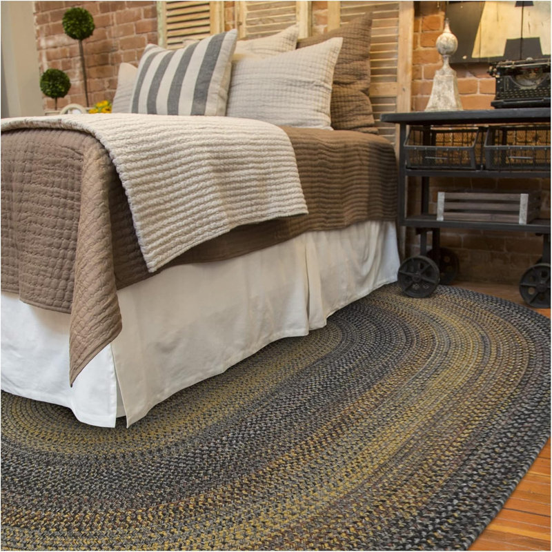 Braided Washable Indoor/Outdoor Rug Black/Gray/Gold Rug, Oval 8' x 10'