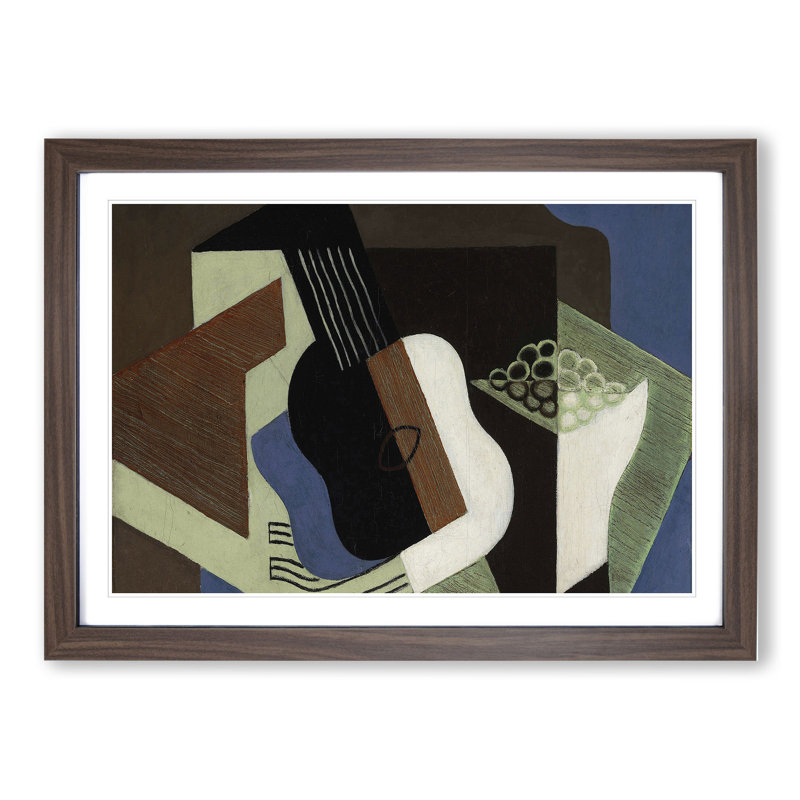 Guitar and Dish by Juan Gris - Picture Frame Painting, Walnut Framed, 27cm H x 36cm W x 2cm D