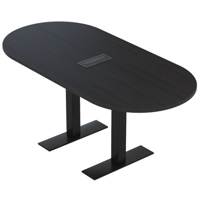 Table de conférence Parinka en forme d'hippodrome avec base en T en métal | Unité électrique