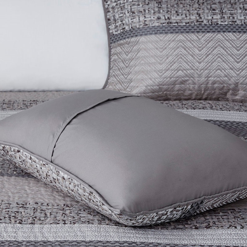 Ensemble de literie luxueux en coton, courtepointe réversible taupe grise avec touche décorative