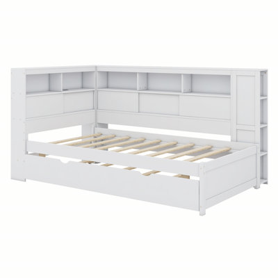 Wood Daybed With Storage Shelves, USB And Trundle
