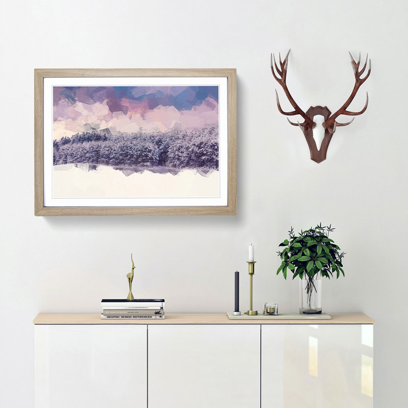 Purple Sky at Winter in Abstract - Picture Frame Graphic Art Print, 60cm H x 91cm W x 2cm D, Oak
