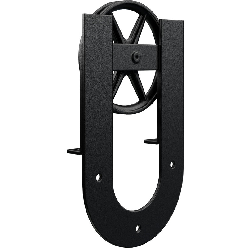 Ensemble de quincaillerie de porte de grange simple standard Premium Wagon Wheel Horseshoe Roller Hanger, Noir mat