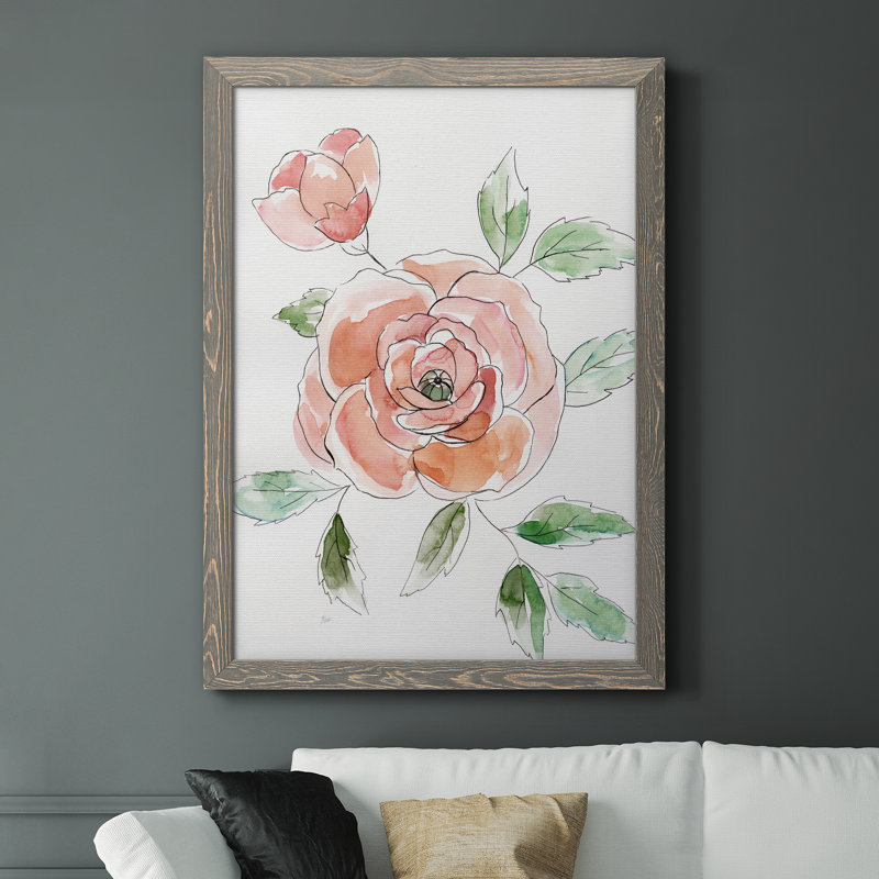 Rose Contour - Peinture sur toile encadrée, Encadré gris, H 44 po x l 31 po x P 1 po