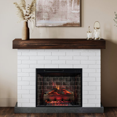 Country Living Jackson White Faux Brick Surround, Wood Mantel & 28"" Smart Electric Fireplace Insert -  CL-2301M-WB-28
