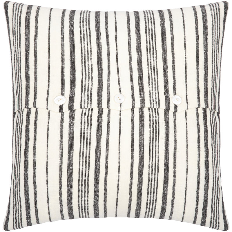 Linen Stripe Buttoned Pillow Cover 2 Throw, 18" x 18"