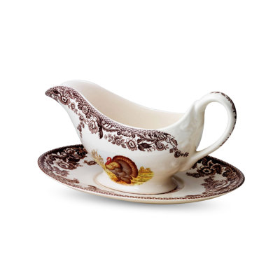 Spode Woodland Turkey Sauce Boat & Stnd 11 Oz Turkey