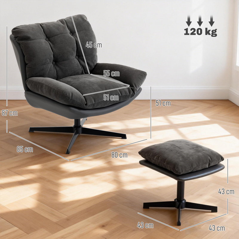 Upholstered Chenille Swivel With Footstool Accent Chair
