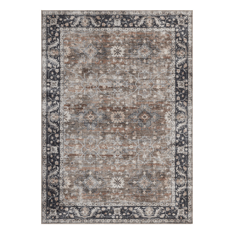 Nainika Bev Distressed Machine Washable Area Rug, Rectangle 3' x 5', Beige Tan Brown