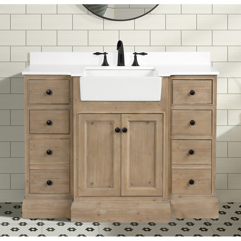 Claire 48'' Single Bathroom Vanity with Top, White Engineered Stone