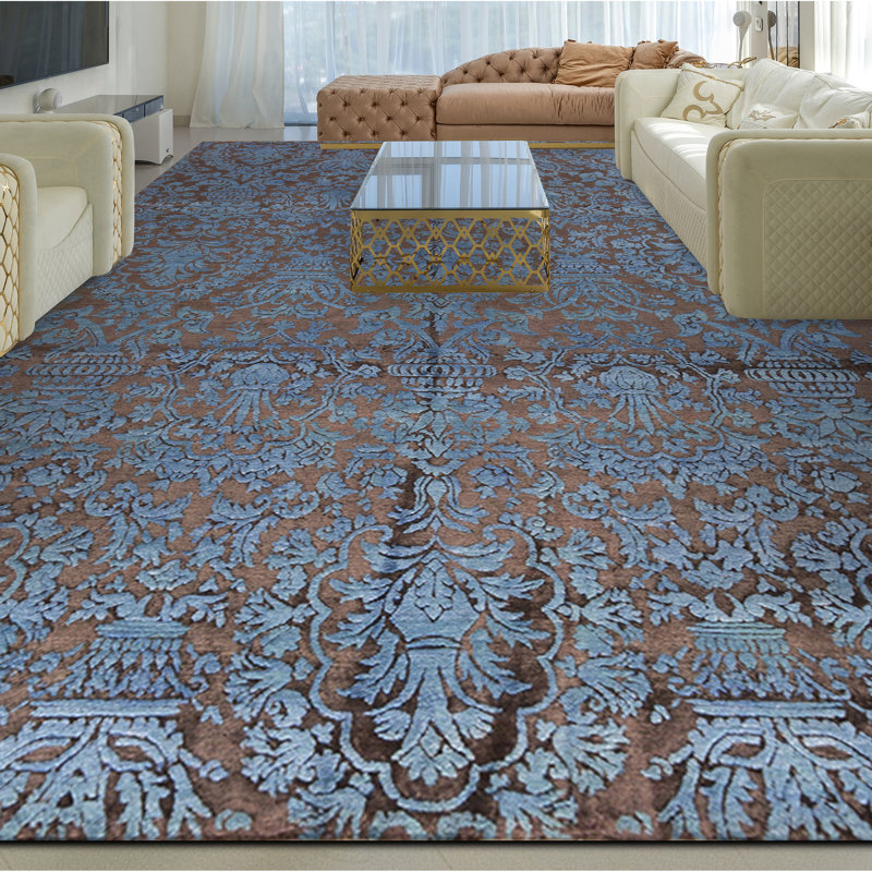 Damask Area Rug in Blue