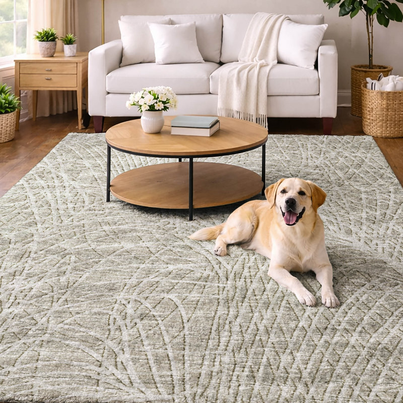 Premium Machine Washable Dream Shag Whimsical Flowy Lines Rug, Beige, 9' x 12'