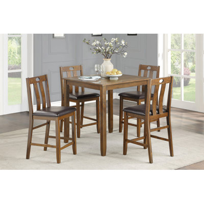 Brown Finish 5Pc Counter Height Set Dining Table And 4 Chairs Upholstered Seat Wooden Kitchen Dining Furniture Set Transitional Style -  Red Barrel StudioÂ®, 4699EDA4FAC24E5C8FEAC289718EE5EE