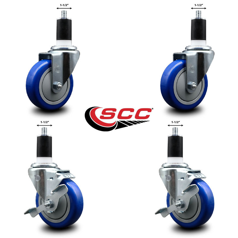 Ensemble de roulettes extensibles pivotantes en poly sur roulettes 2 freins SCC TLB 4 po x 1-1 / 2 po, Bleu