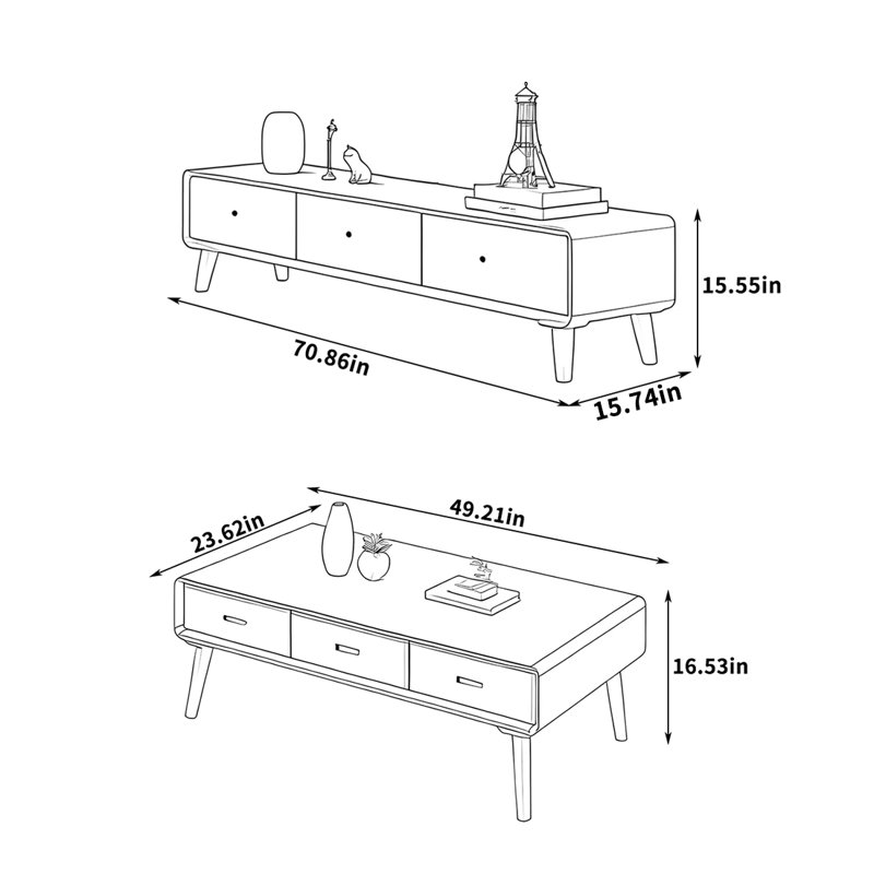 Meuble télé et table basse avec poignée encastrée