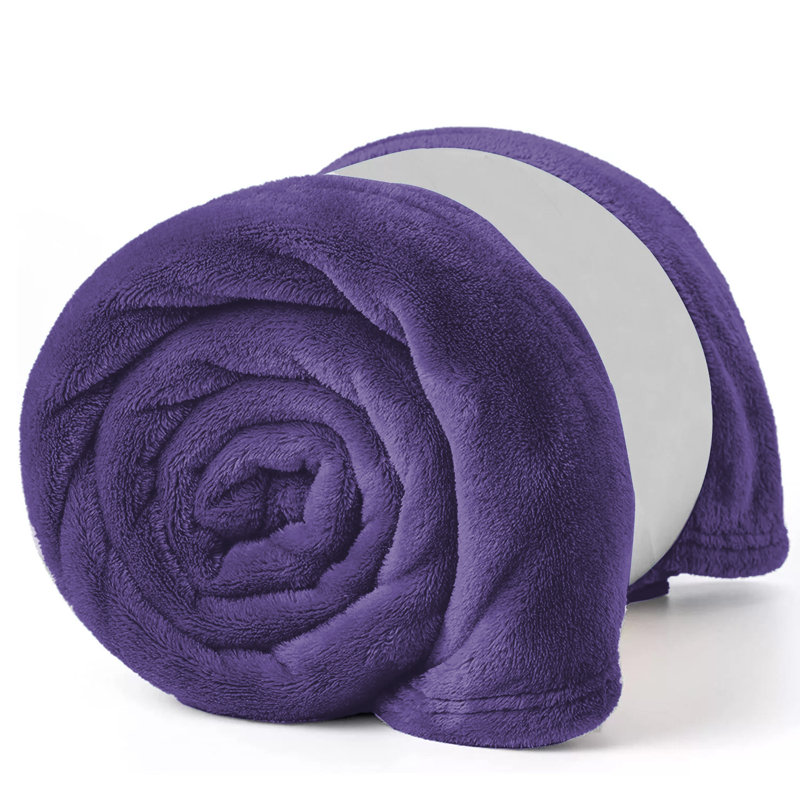 Reversible Plain Weave Fleece Throw Blanket, Purple, King