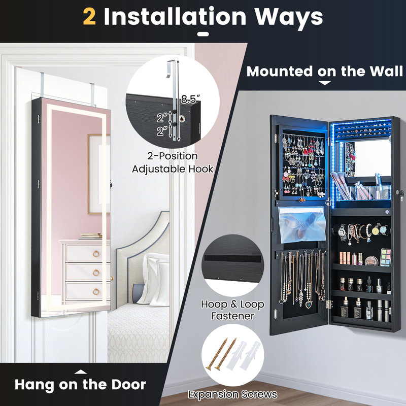 Armoire à bijoux avec miroir Daiveon, Noir
