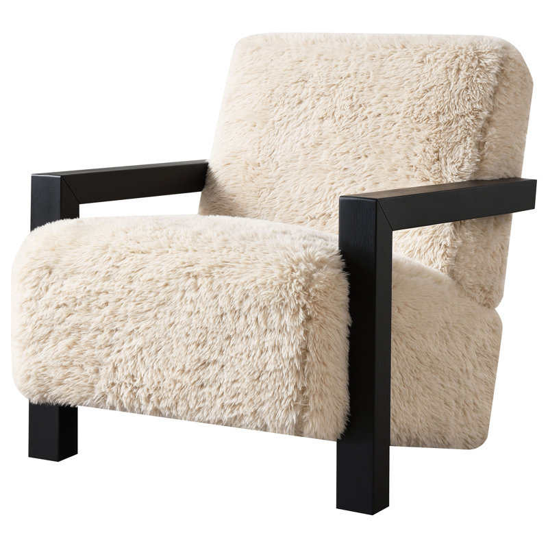 Chaise rembourrée en fausse fourrure Paquet, Noir, Fausse fourrure beige