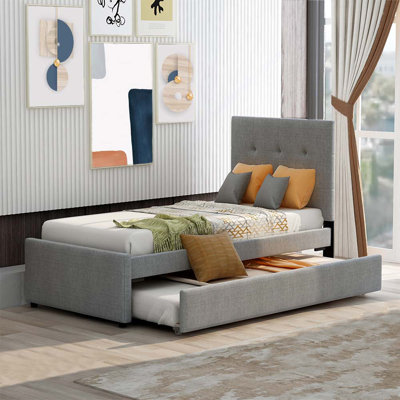 Lit double tapissier double avec gigogne et rails