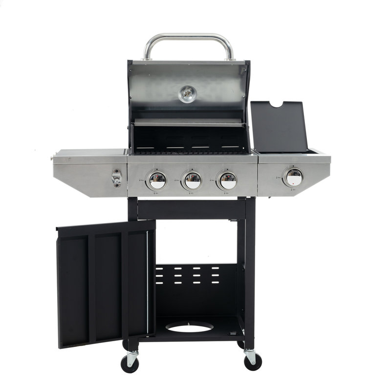Barbecue en acier inoxydable 3 avec brûleur latéral - 37000, cuisson extérieure, patio, jardin, noir / argent 3
