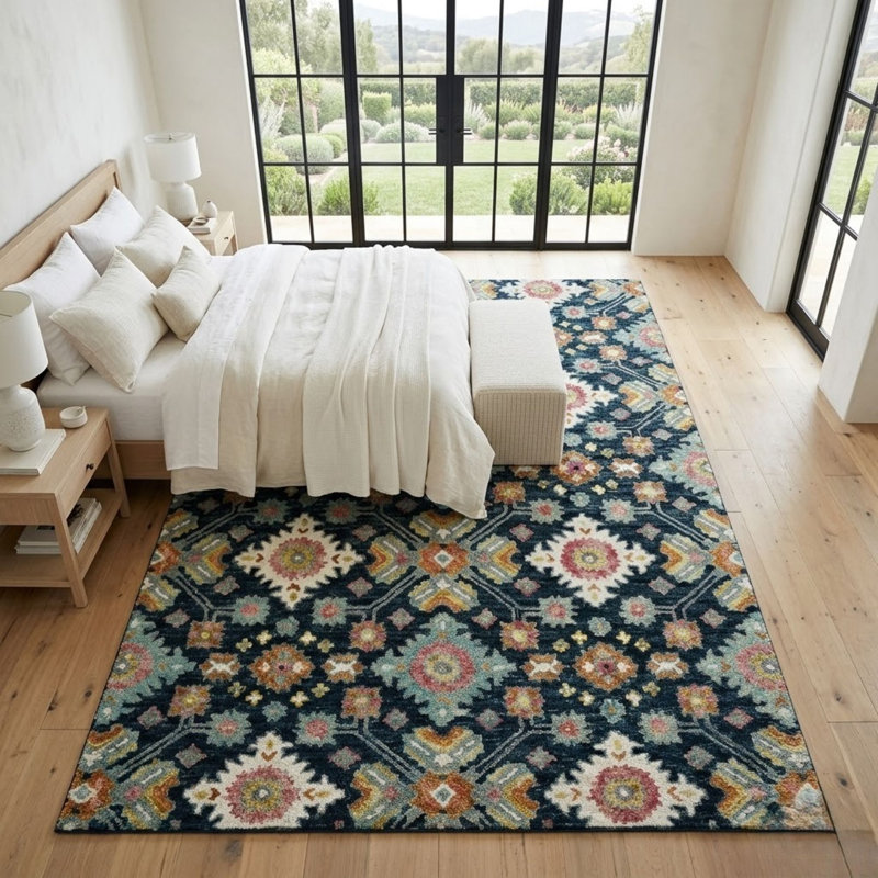 Tricity Traditional Navy Hand-Hooked Area Rug, Rectangle 3'6" x 5'6"