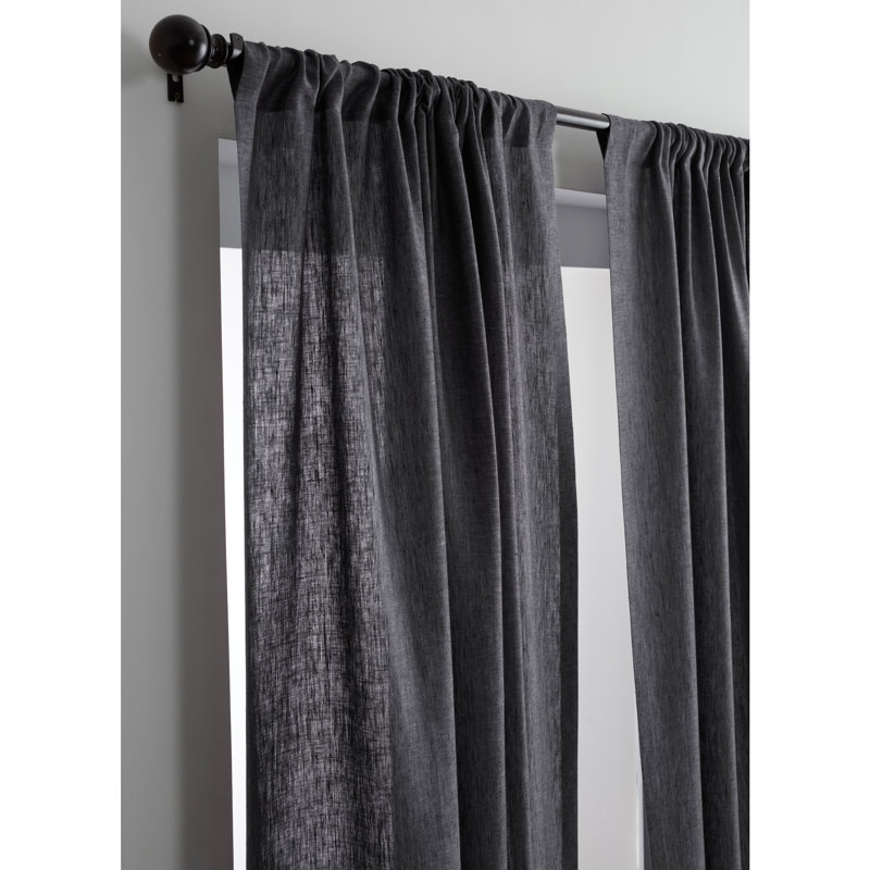 Linen Curtain with Rod Pocket, 52" W x 120" L, Charcoal Grey