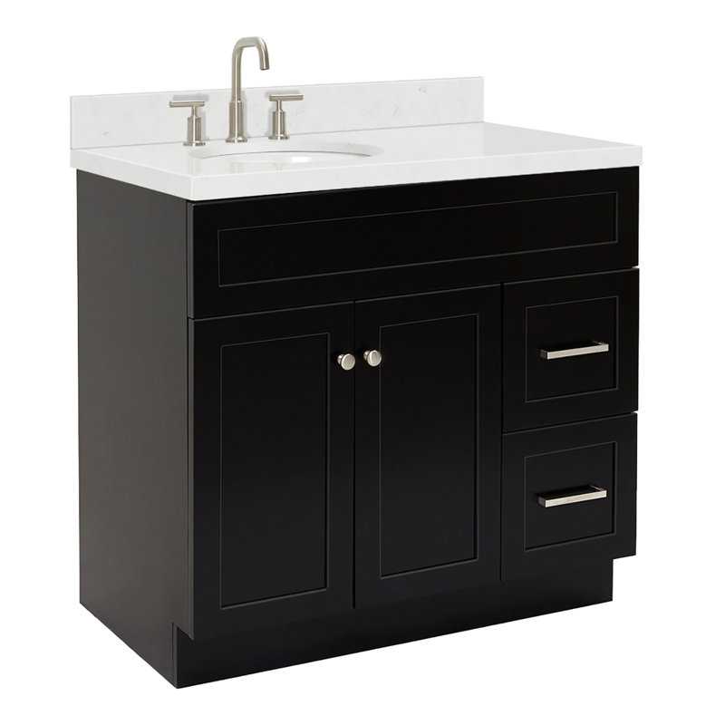 Meuble-lavabo sur pied simple 36 po avec plateau en quartz Abell, Noir