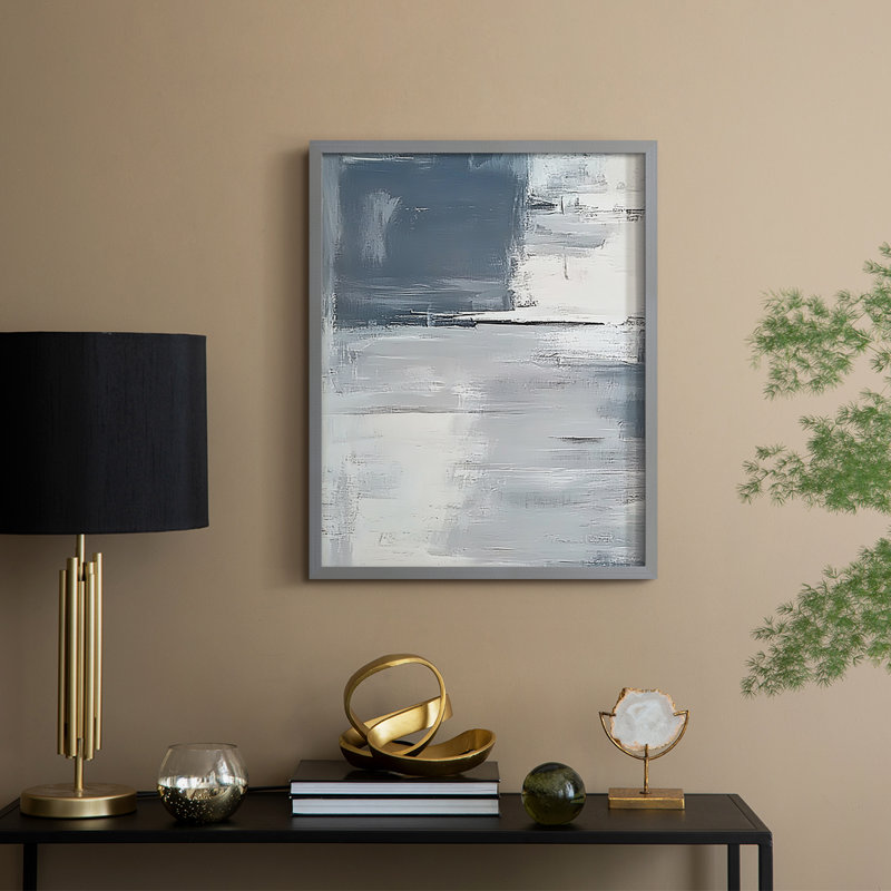 Abstrait, encadré, prêt à accrocher , Gris, H 14 po x l 11 po
