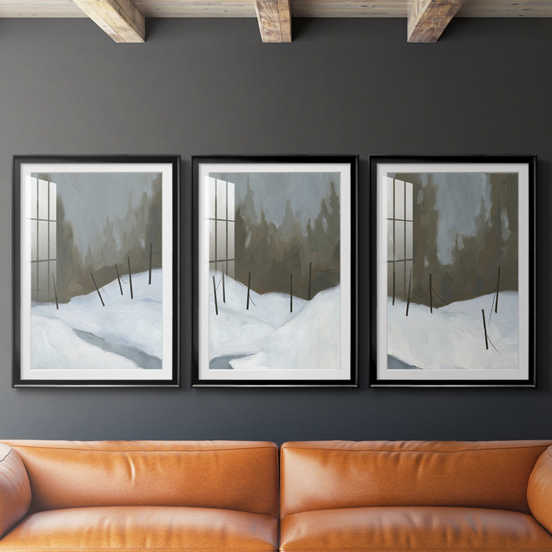 Deep Snow II - reproduction sur mesure encadrée de qualité supérieure - 3 pièces, Noir, H 21 po x l 30 po